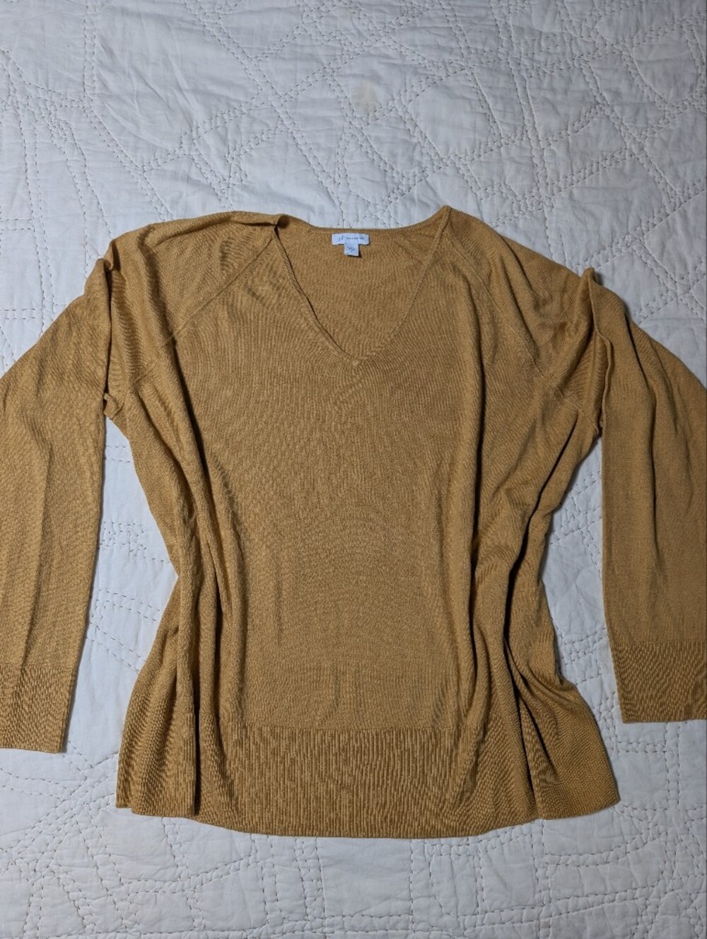 JJill Silk Cotton Vneck Sweater, Golden Mustard Yellow, Size Large